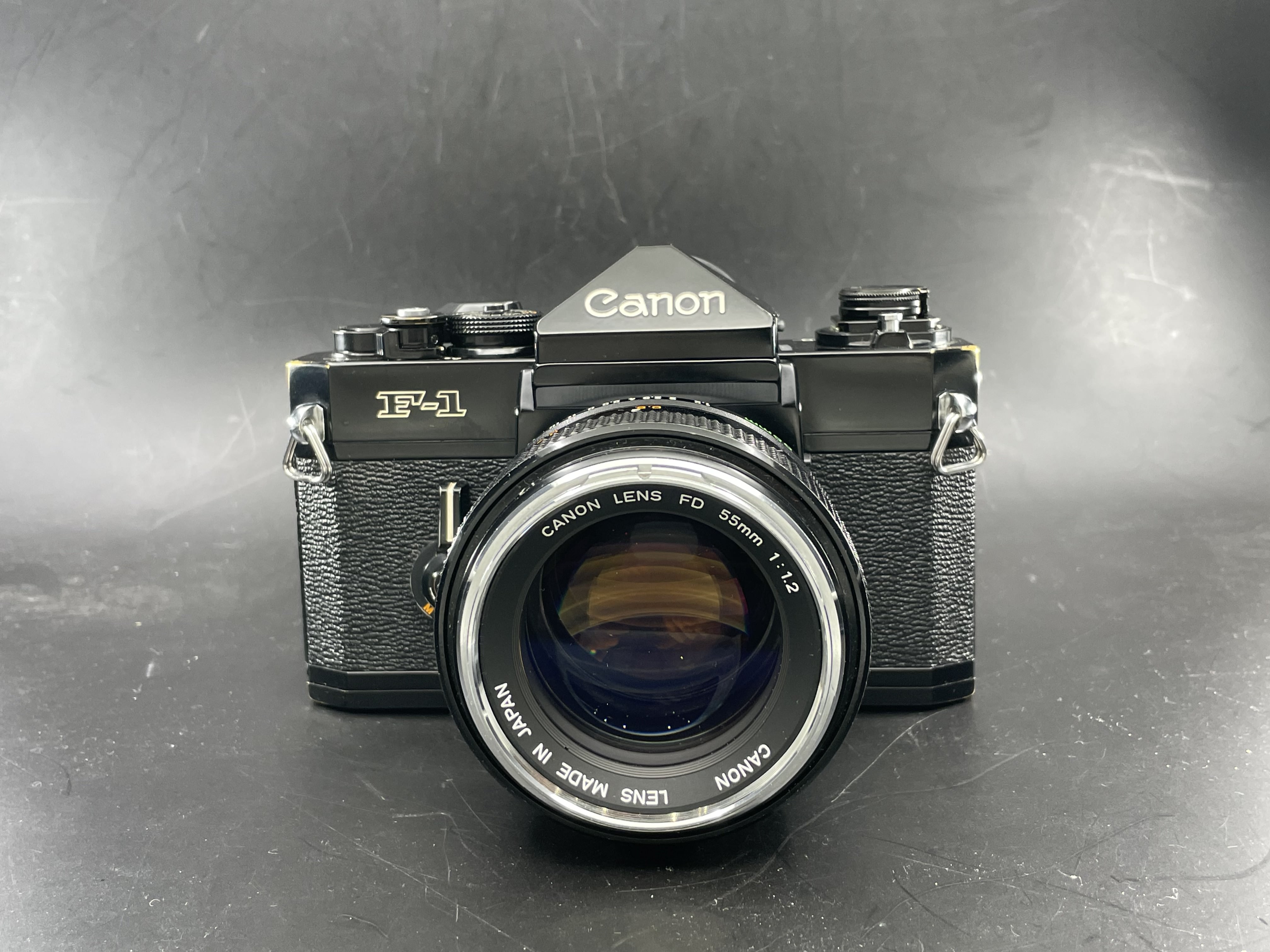 Canon F-1 Film Camera with FD 55mm f1.2 (Black Paint - meteor